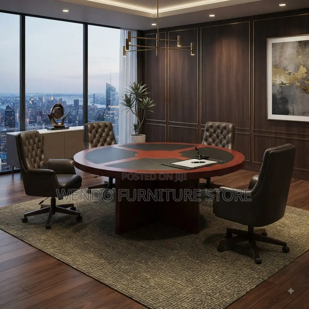 Boardroom Table; Round Mahogany Executive Staff Meeting Table