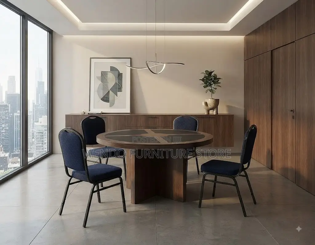 Boardroom Table; Round Mahogany Executive Staff Meeting Table