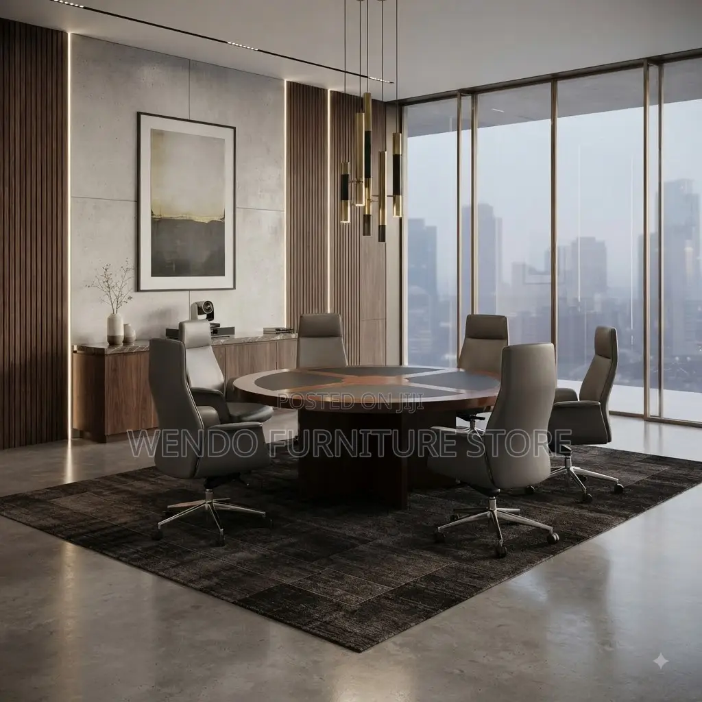 Boardroom Table; Round Mahogany Executive Staff Meeting Table