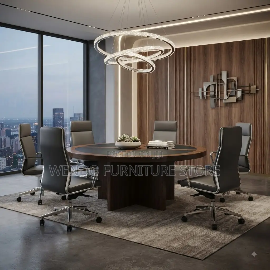 Boardroom Table; Round Mahogany Executive Staff Meeting Table