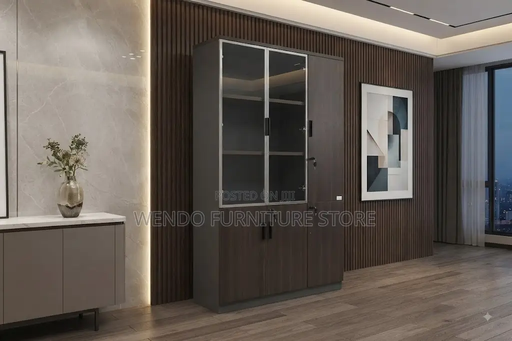Office Cabinet; Three Doors Wooden Executive Gray Office Store Cabinet