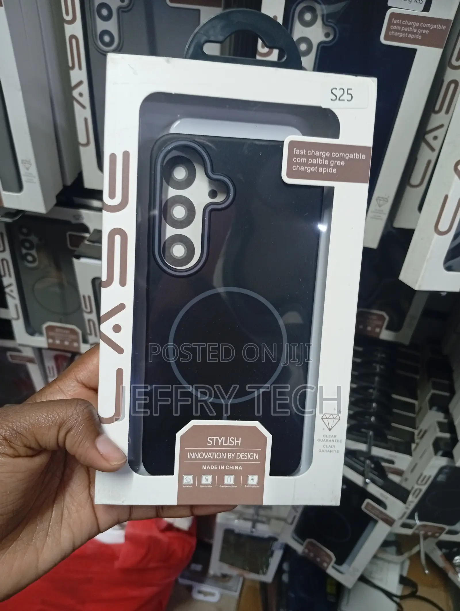 Black Magnetic Phone Case Packaged for the Samsung Galaxy S25