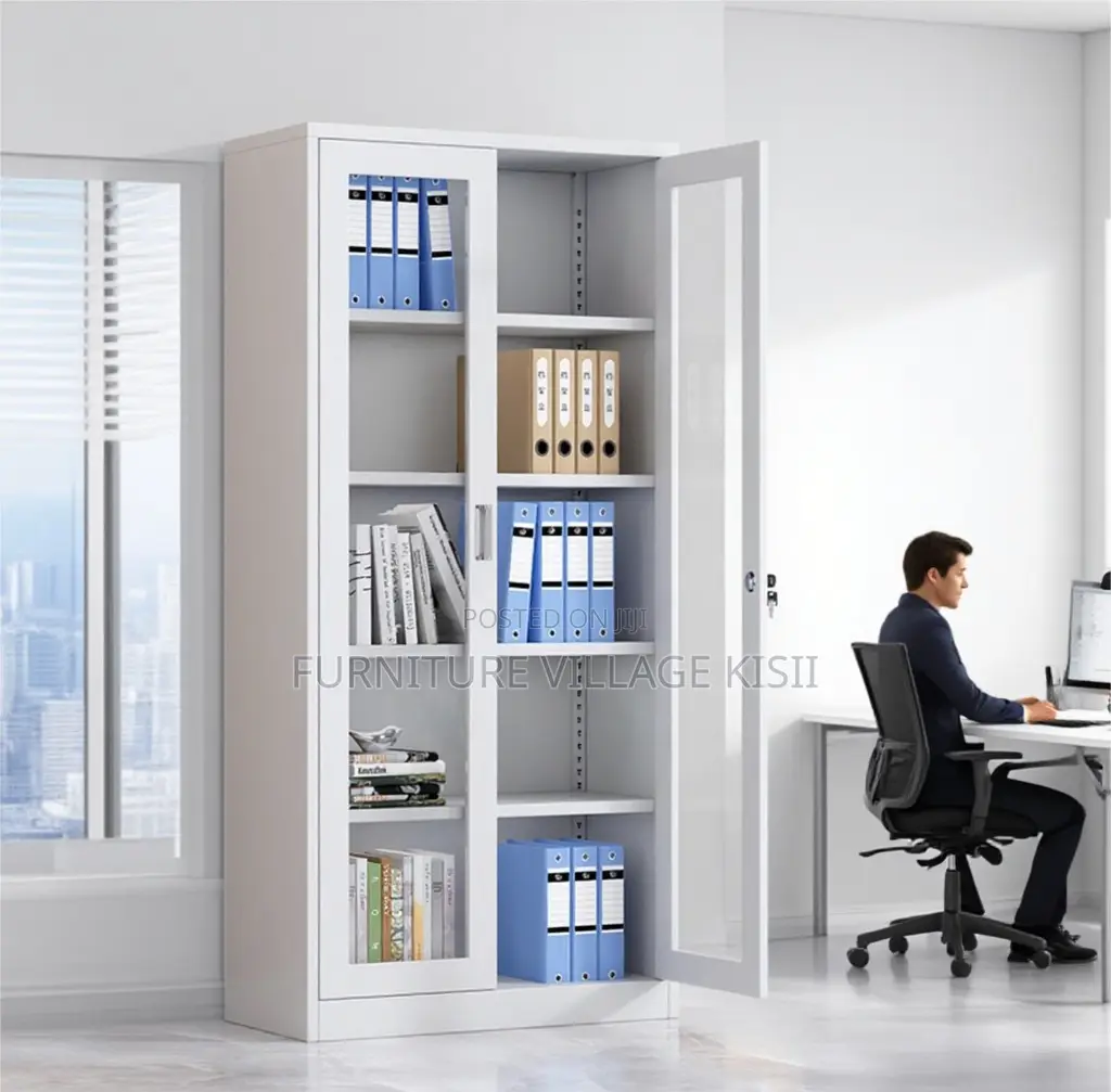 Office Cabinet: 2-Door Glass Metalic Cabinet