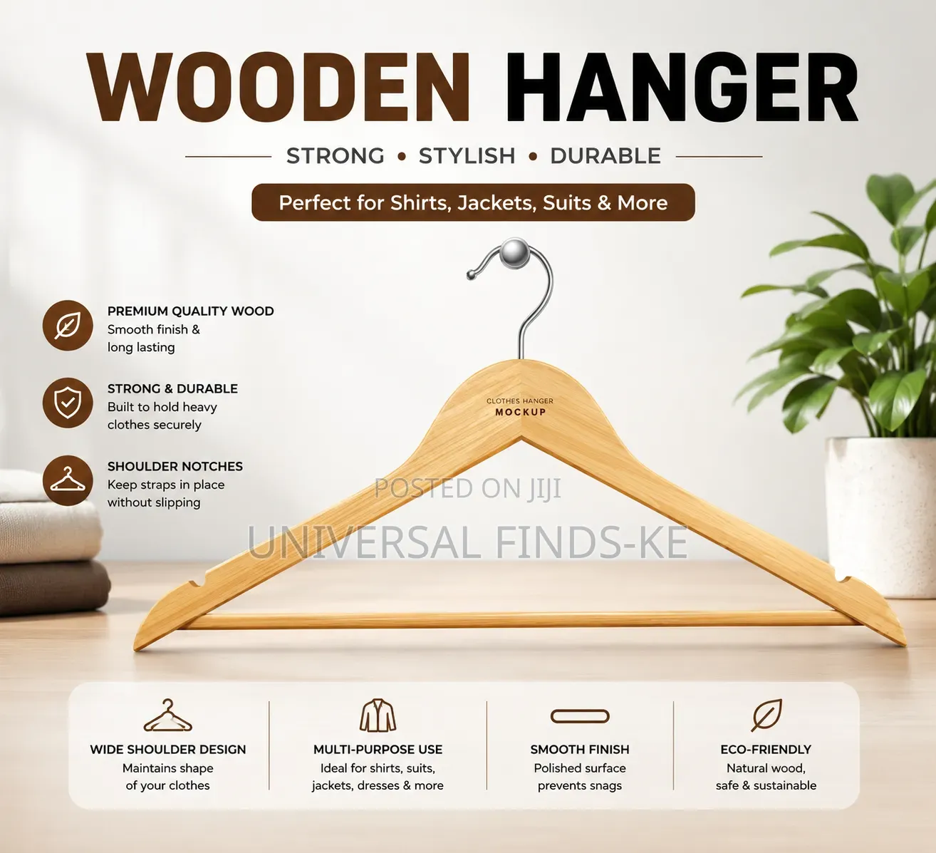 Wooden Clothes Hangers – Durable Wooden Wardrobe Hangers 10 PCS