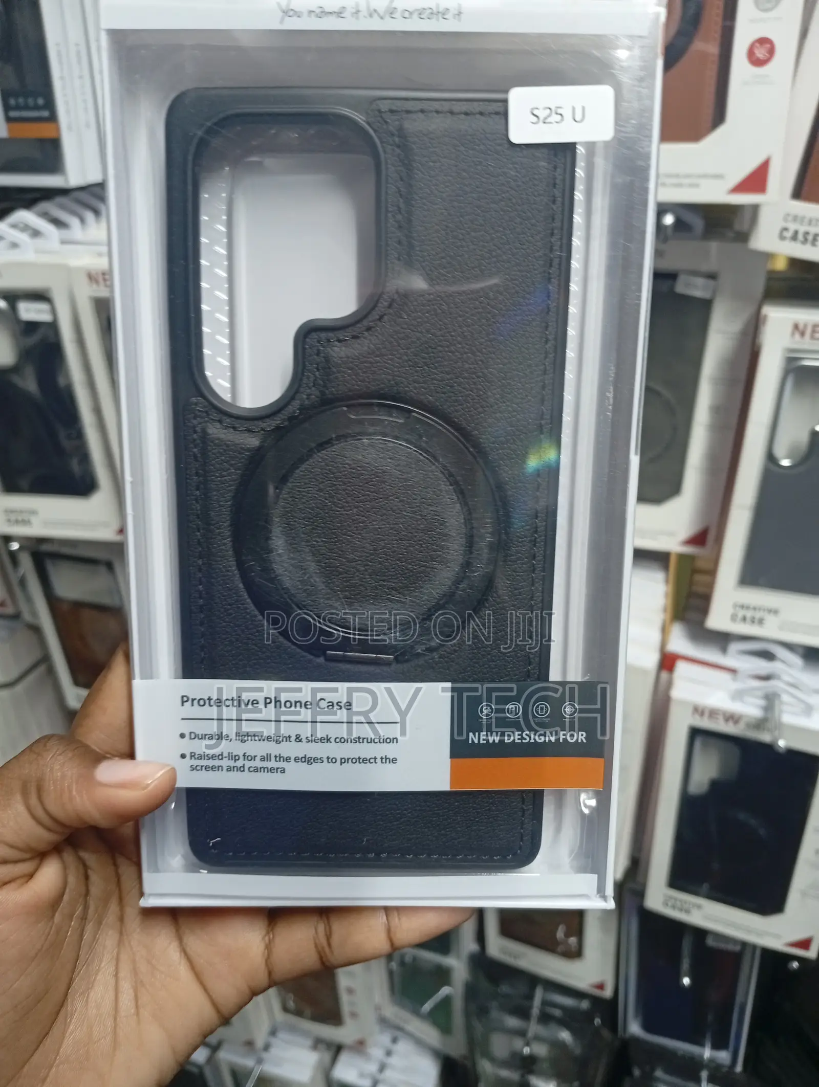 Black Leather Magnetic Ring Case Is for the Samsung Galaxy S25 Ultra