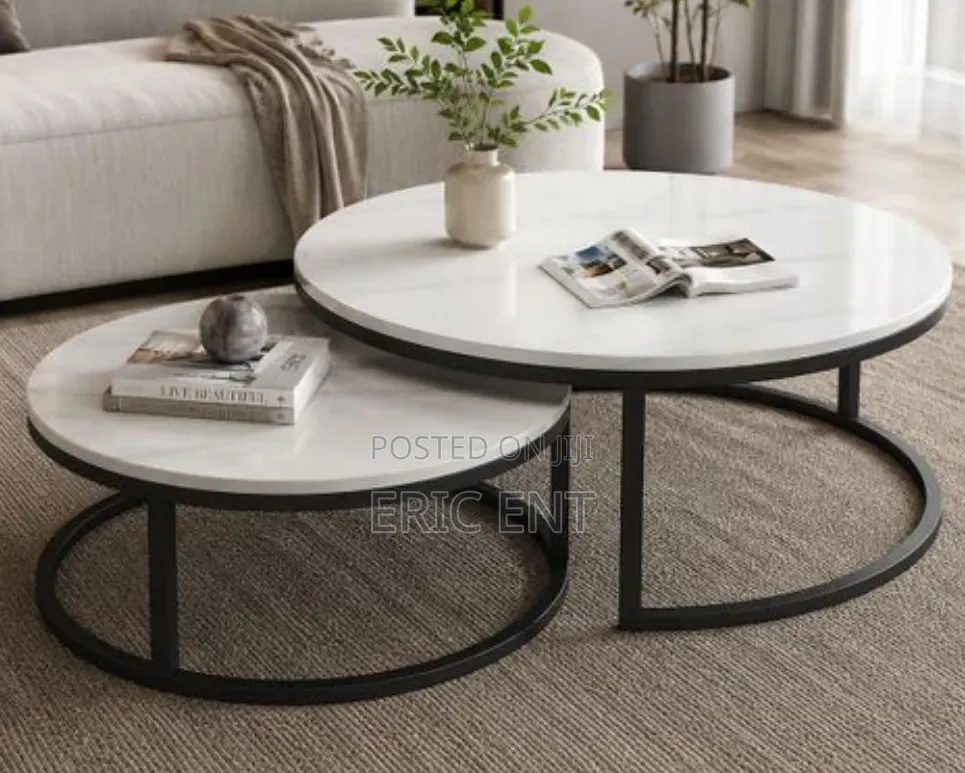 Modern Luxury 2in1 Pure Marble Nesting Tables With Black Stand