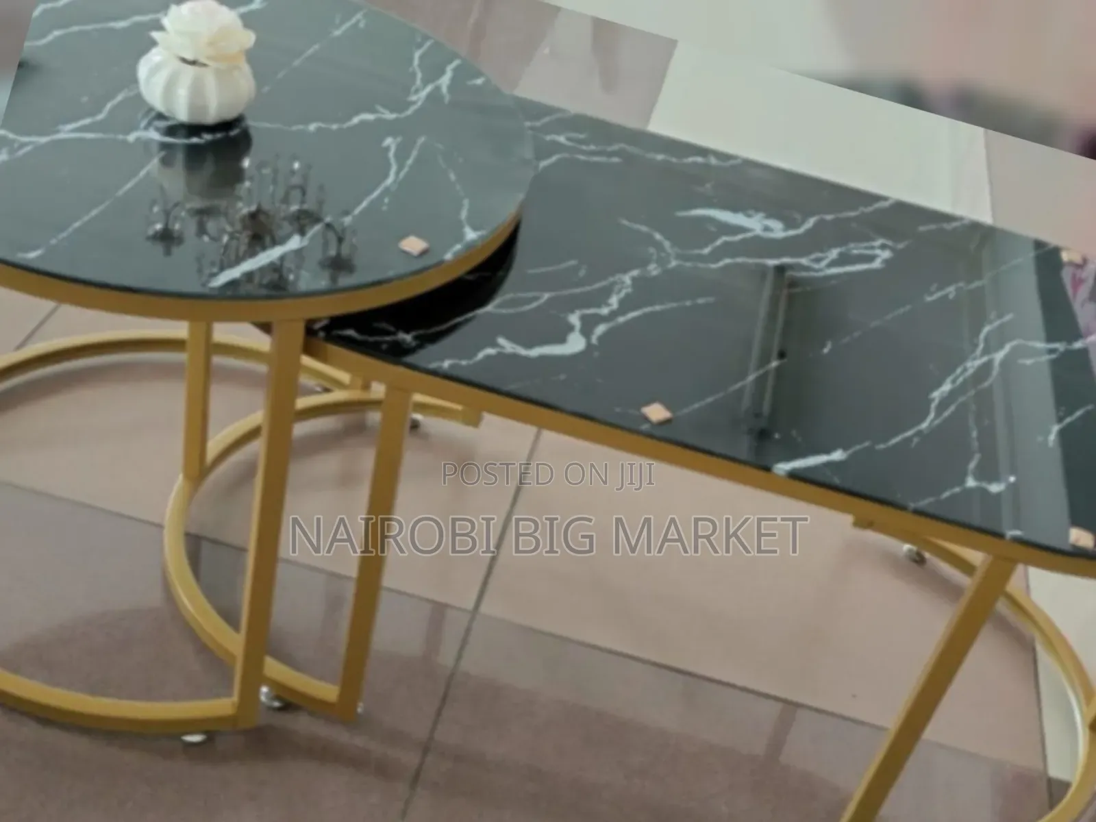 2 in 1 Marble Nesting Coffee Table Black