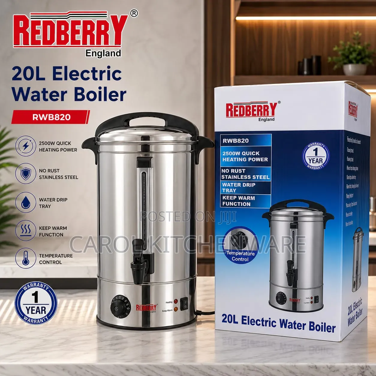 20 LTR Redberry Electric Tea Urn/ 20 LTR Water Boiler