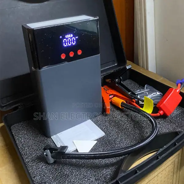 Portable Car Jump Starter With Air Compressor–12V Booster Power Bank