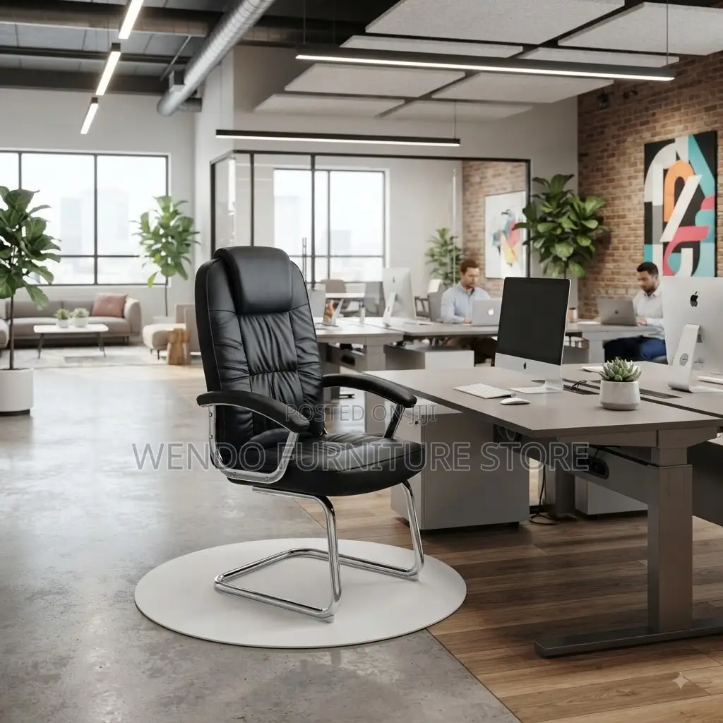 Office Chairs; Sled Based Leather Made Office Visitors Chairs