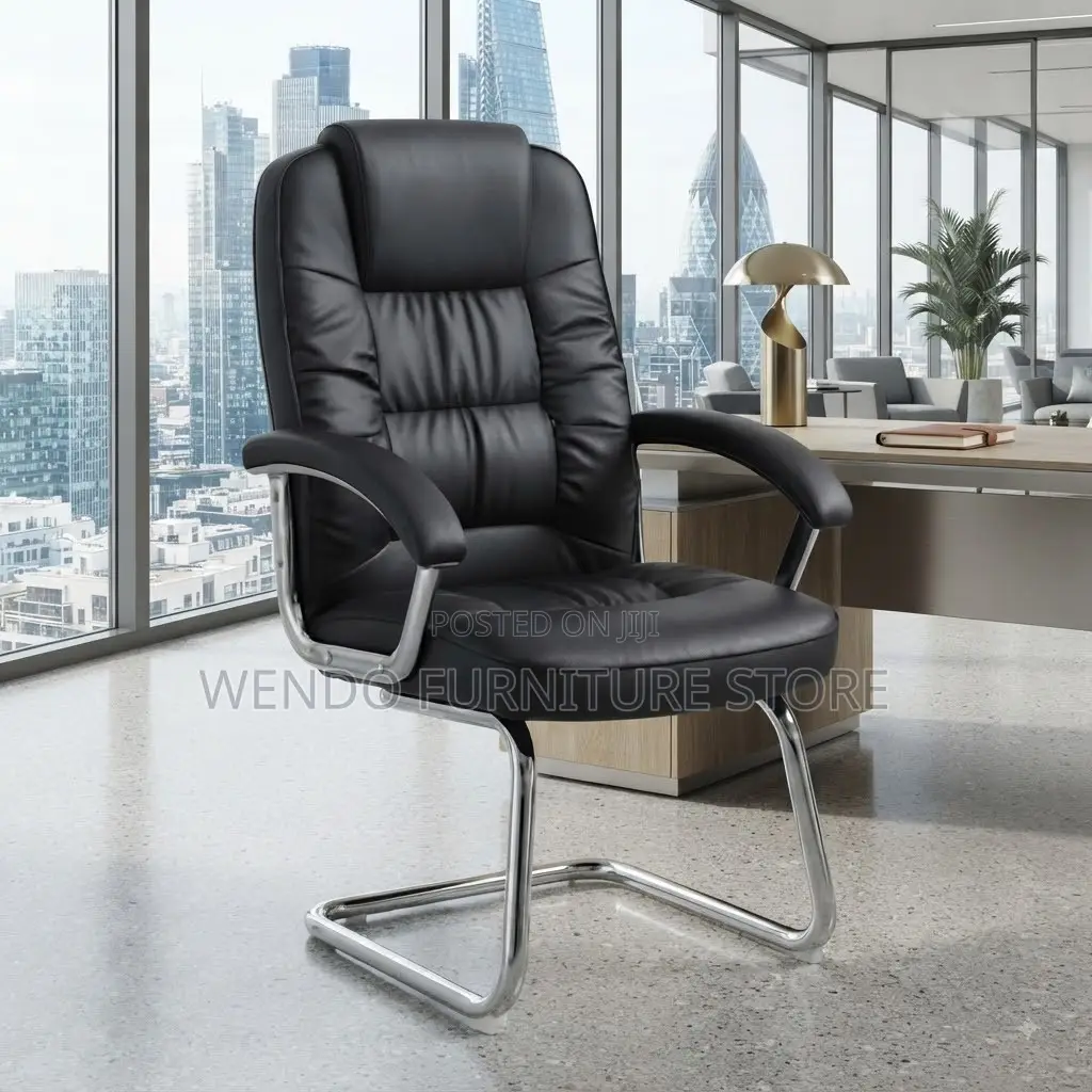 Office Chairs; Sled Based Leather Made Office Visitors Chairs