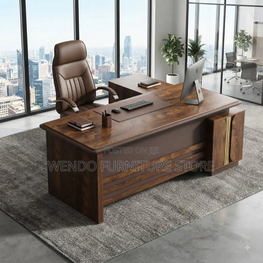 Office Desk; 1600mm Brown Top Executive L Shaped Return Office Desks