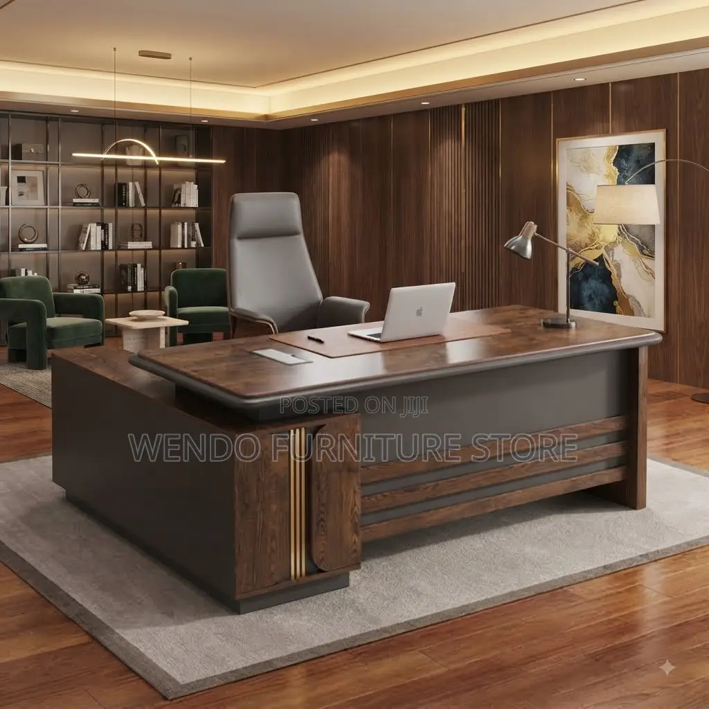 Office Desk; 1600mm Brown Top Executive L Shaped Return Office Desks