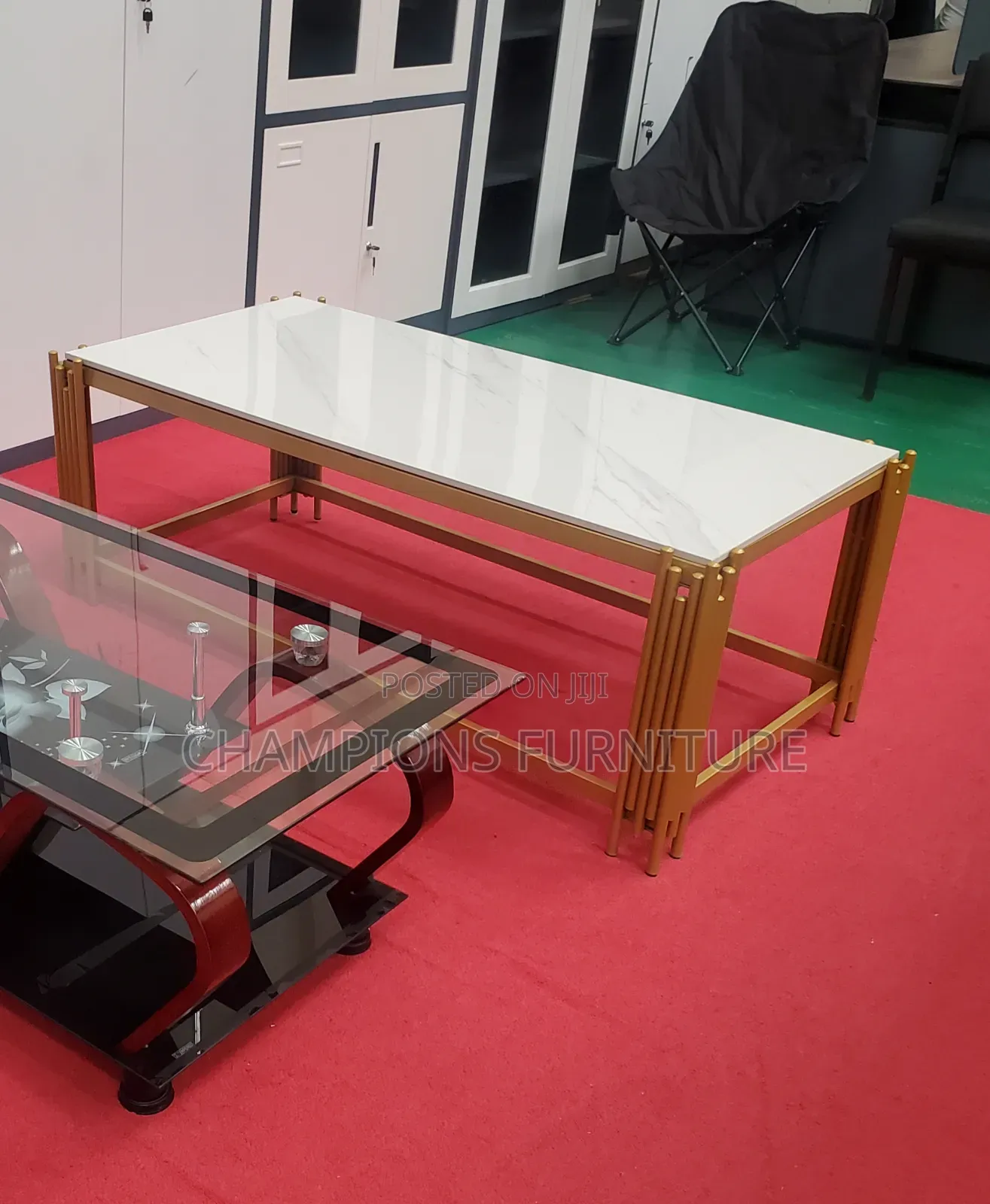 White Modern Coffee Table With Gold Base