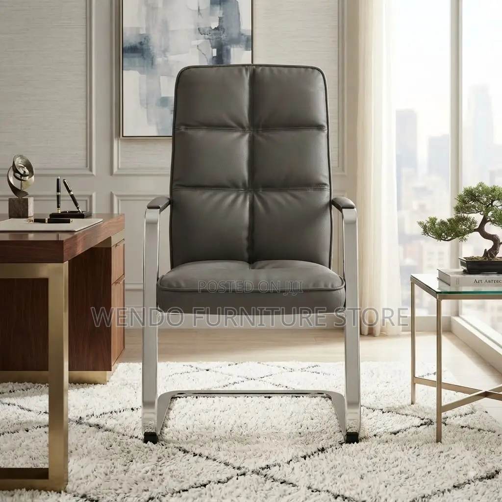 Office Chairs; Gray Leather High Backrest Office Chairs