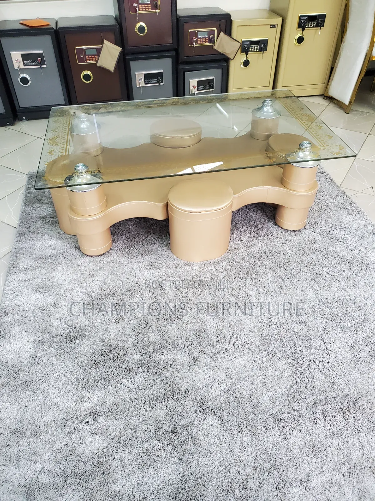 Tempered Glass Coffee Table With Brown Ottoman