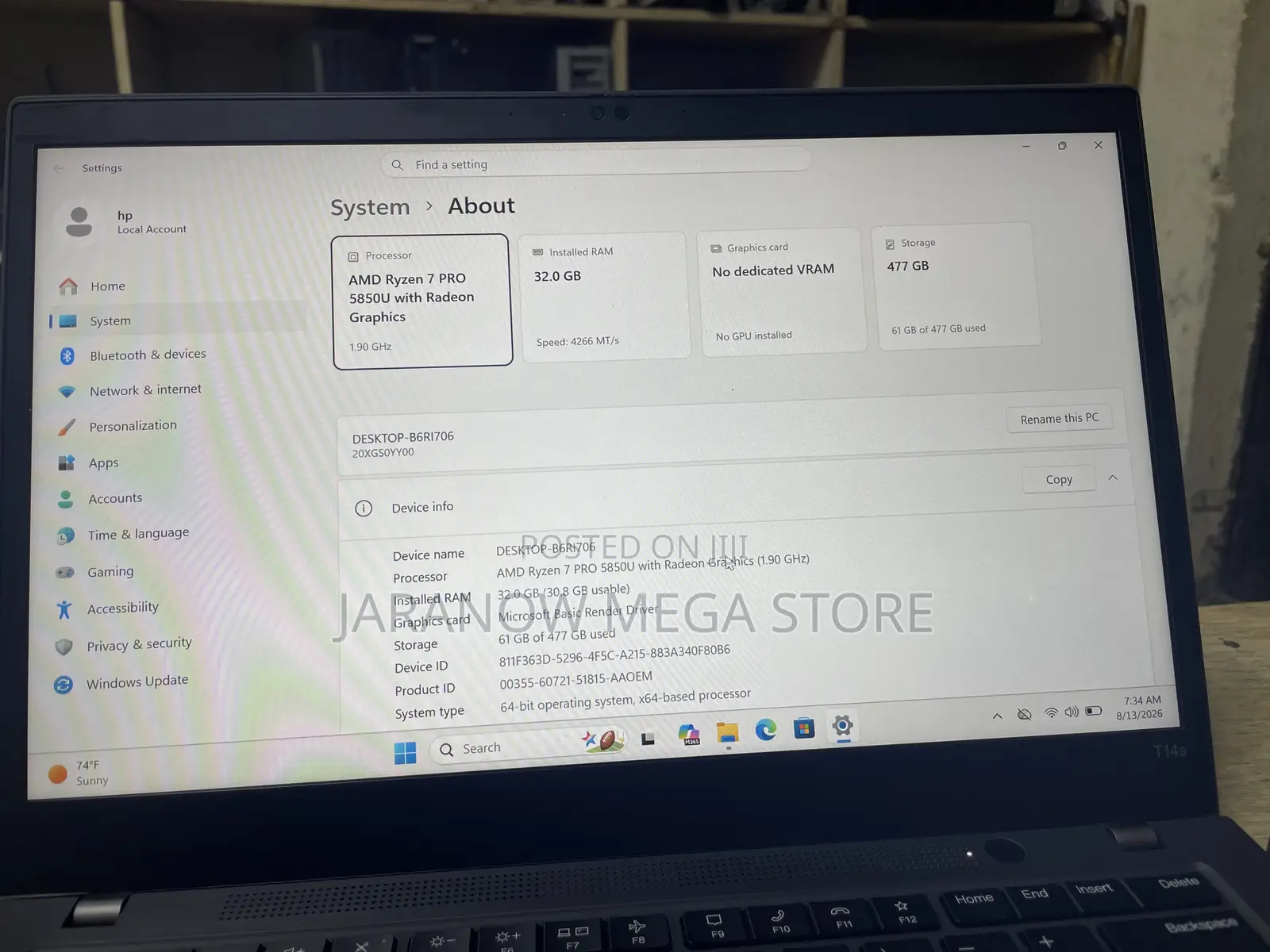 Laptop Lenovo ThinkPad T14s Gen 2 32GB AMD Ryzen 7 SSD 512GB