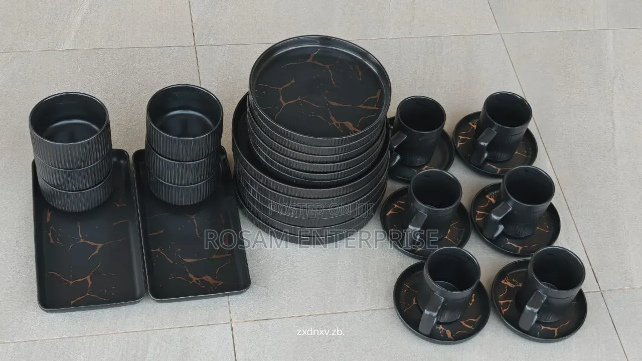32pcs Matte Stoneware Marble 
Elegant European Porcelain Dinner Set