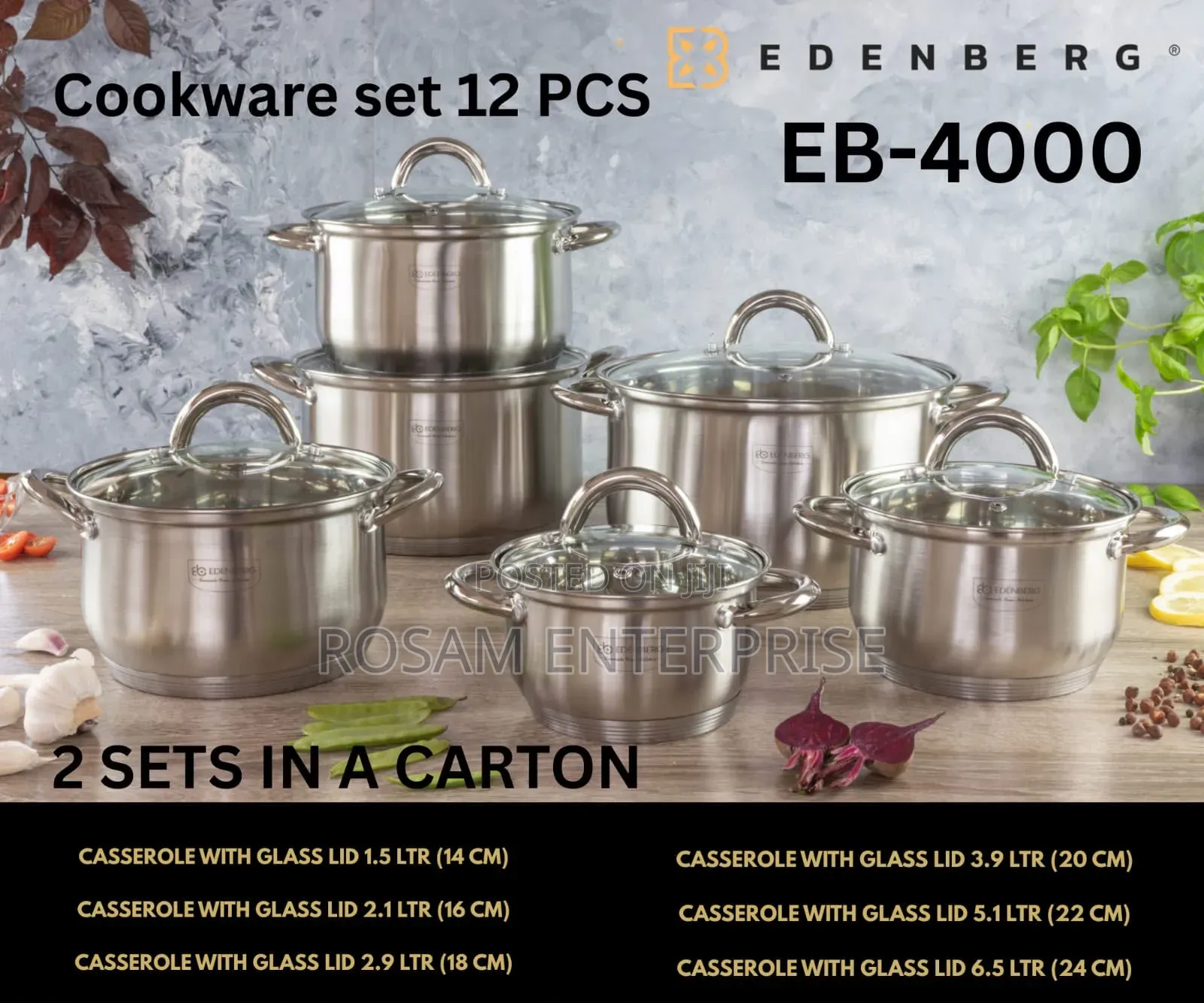 Edenberg 12 PC Stainless Steel Cookware Set