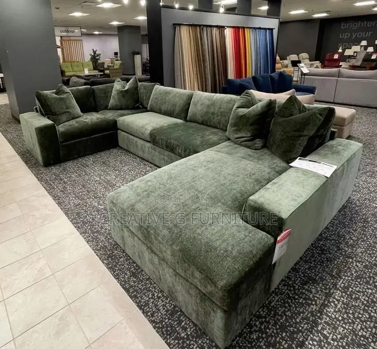 9-Seater Green U-Shaped Sofa