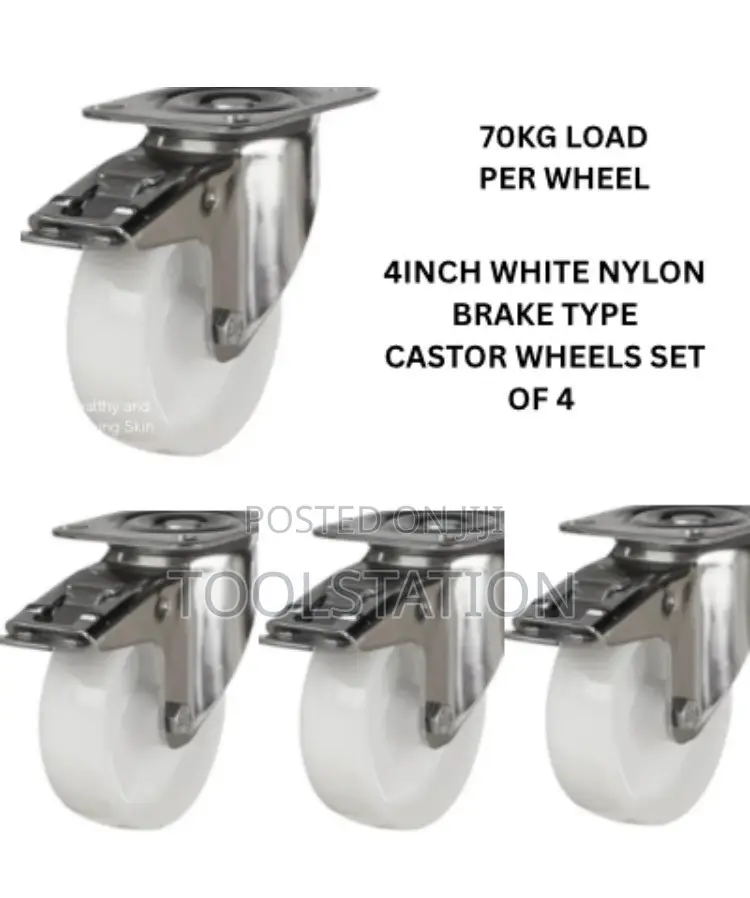 Castor Wheels 4 Inch Set of 4 With Brake 70 Kg Load Per Wheel H/D