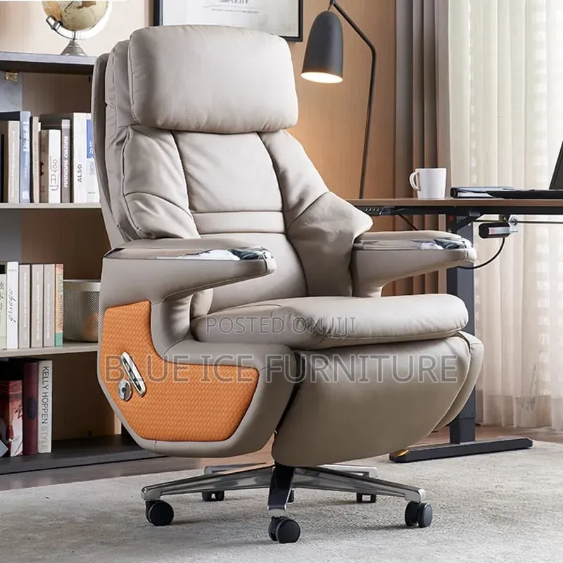 Ergonomic Leather Swivel Chair With Footrest Headrest