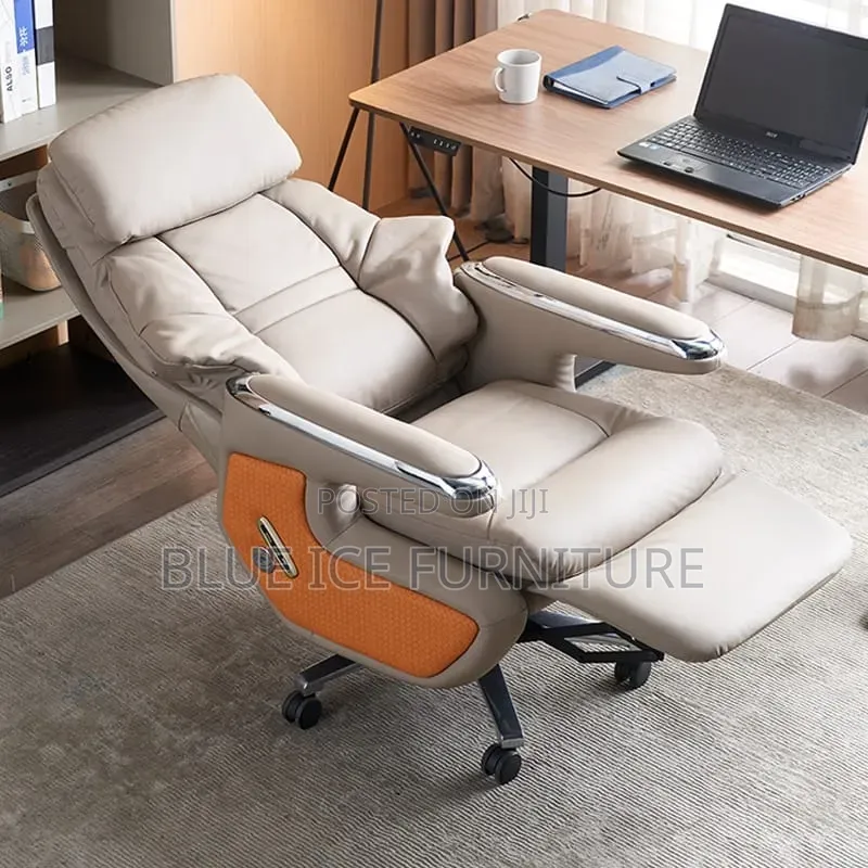 Ergonomic Leather Swivel Chair With Footrest Headrest