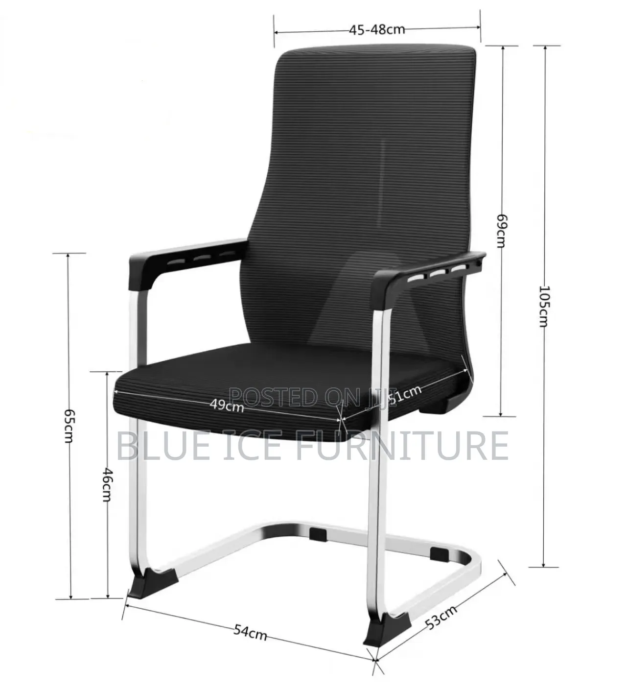 Black Office Waiting Chair With Fixed Arms Metal Base