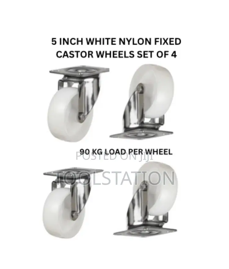 Castor Wheels 5 Inch Fixed Set of 4 Heavy Duty 90 Kg Load Per Wheel