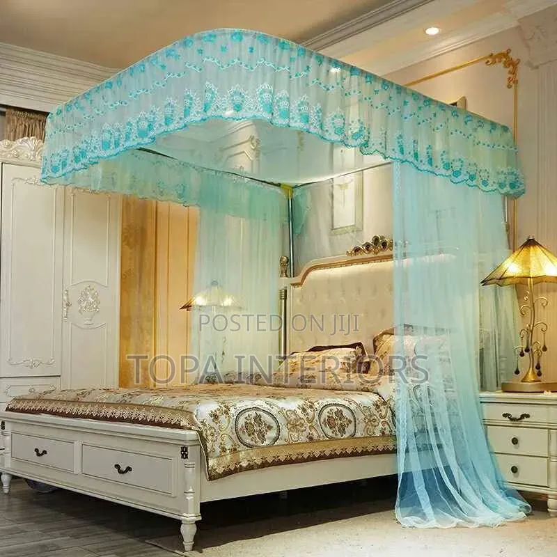 White Two Stand Rail Mosquito Nets With Floating Rail