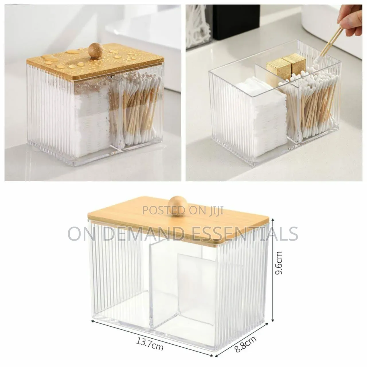 3 Compartment Acrylic Makeup Organizer Cotton Pad Storage Box