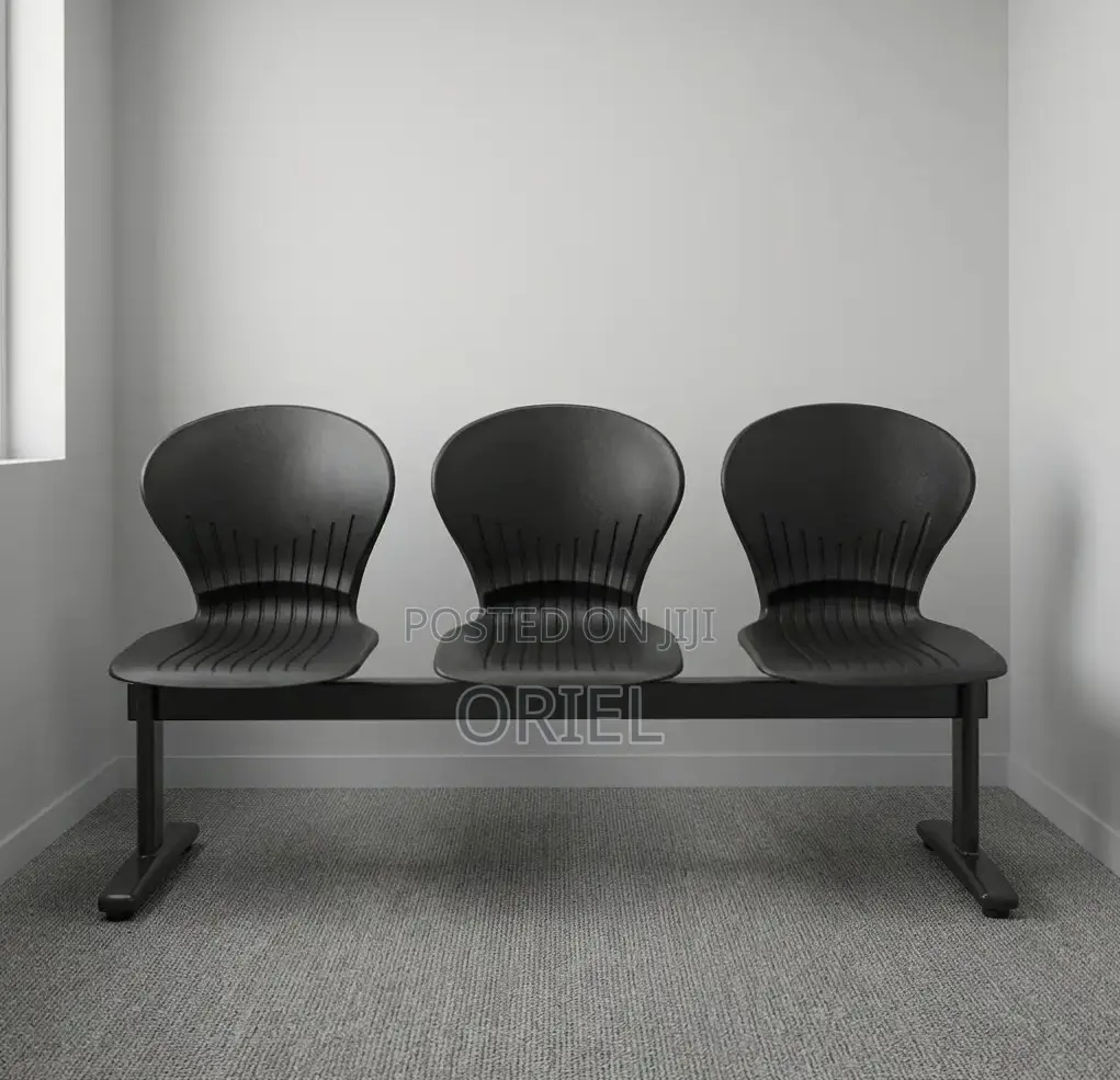 Office Bench : 3-Seater Blue Black Reception Plastic Bench
