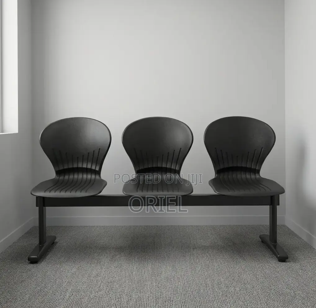 Office Bench : 3-Seater Blue Black Reception Plastic Bench