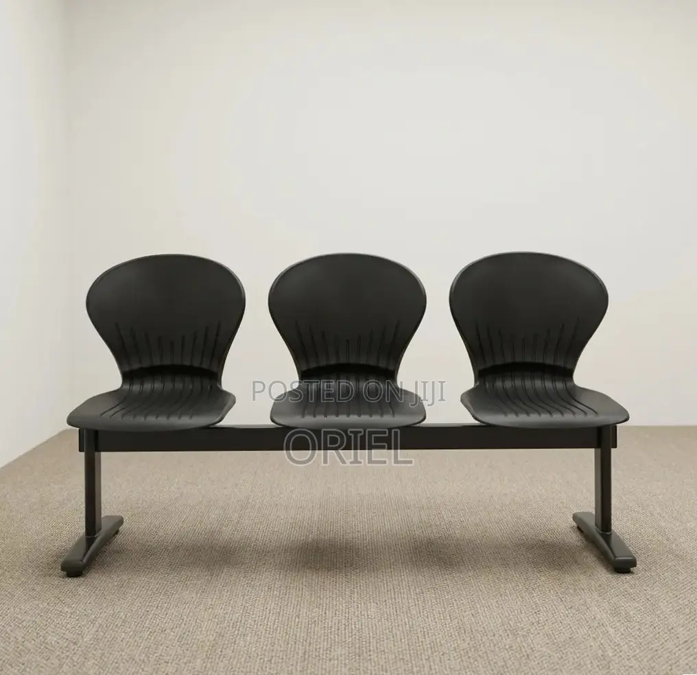 Office Bench : 3-Seater Blue Black Reception Plastic Bench