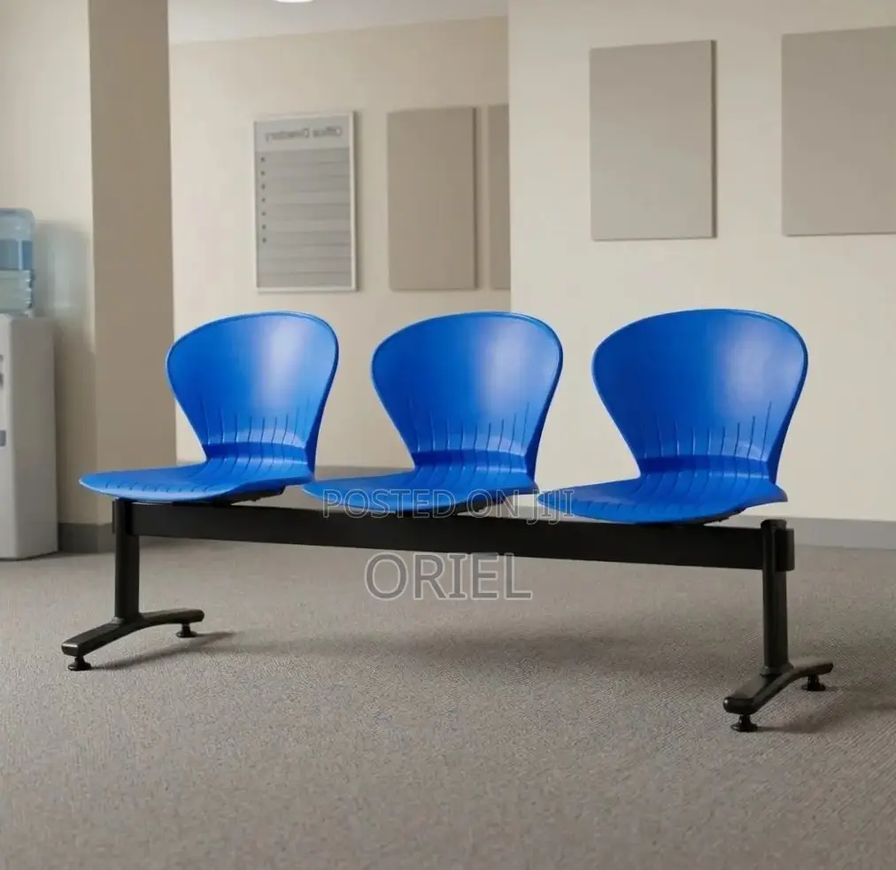 Office Bench : 3-Seater Blue Black Reception Plastic Bench