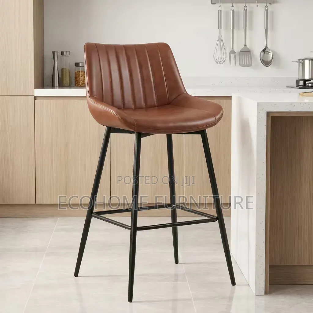 Bar Stool Brown Leather High Kitchen Counter Chair