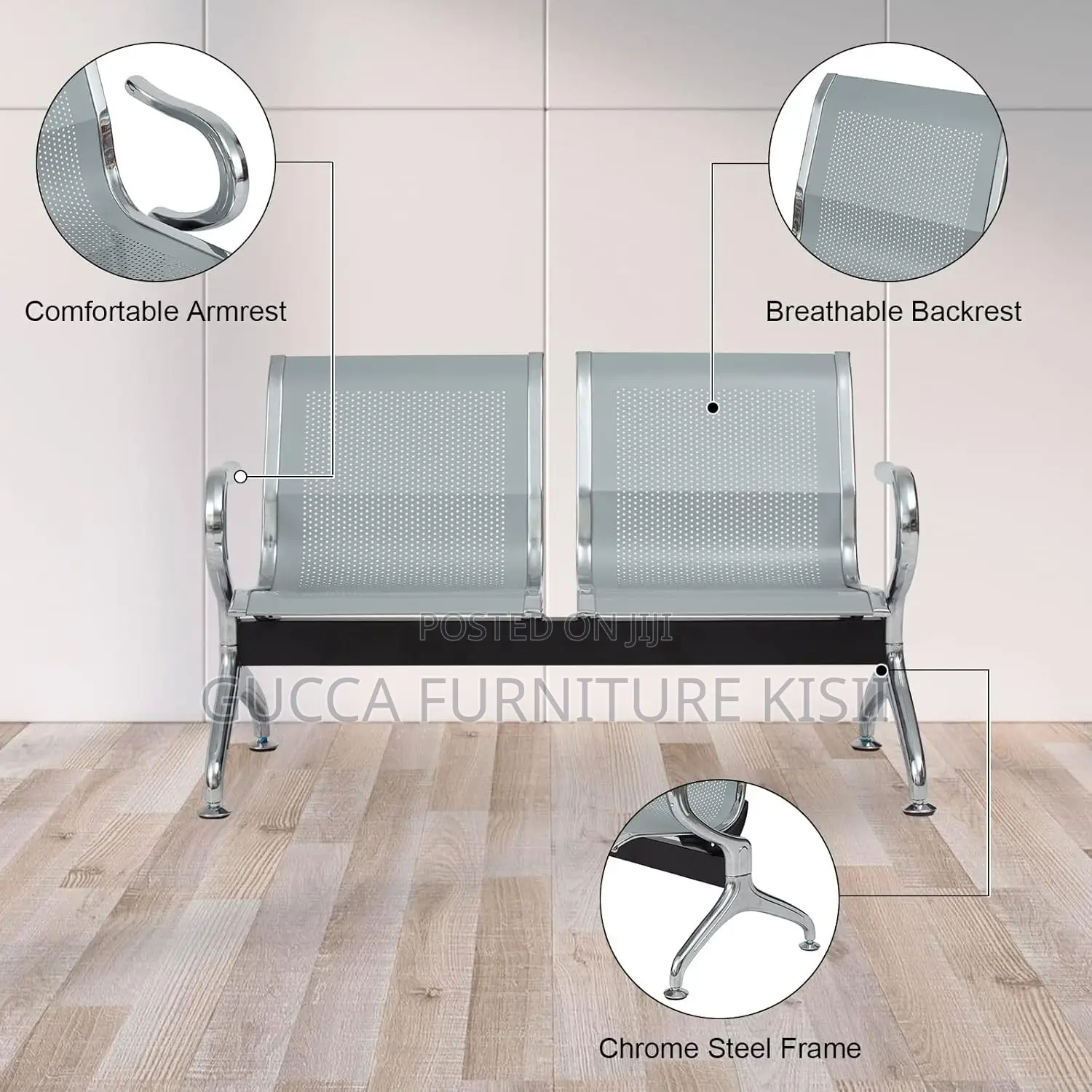 Reception Bench; 2-Link Stainless Steel Reception Bench