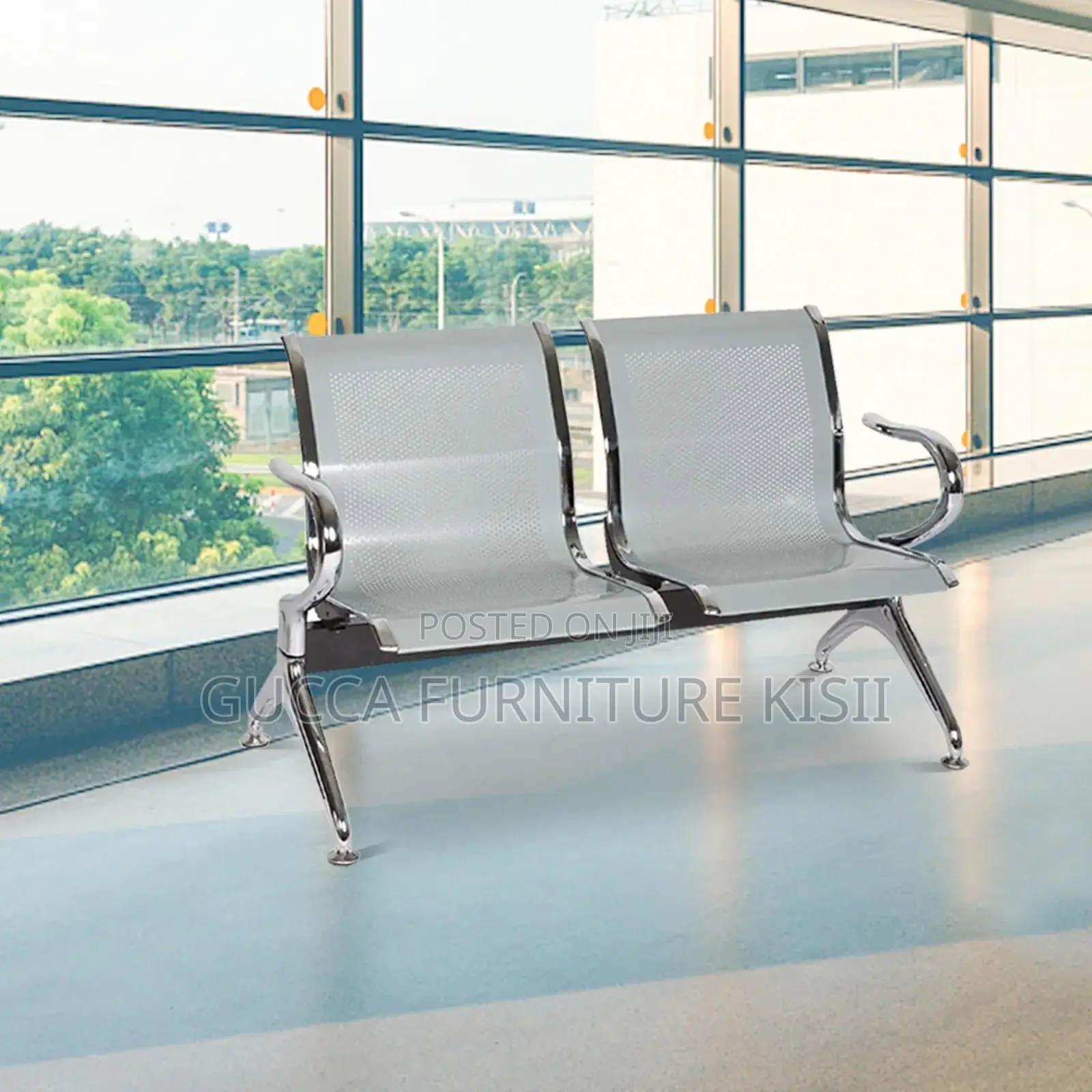 Reception Bench; 2-Link Stainless Steel Reception Bench