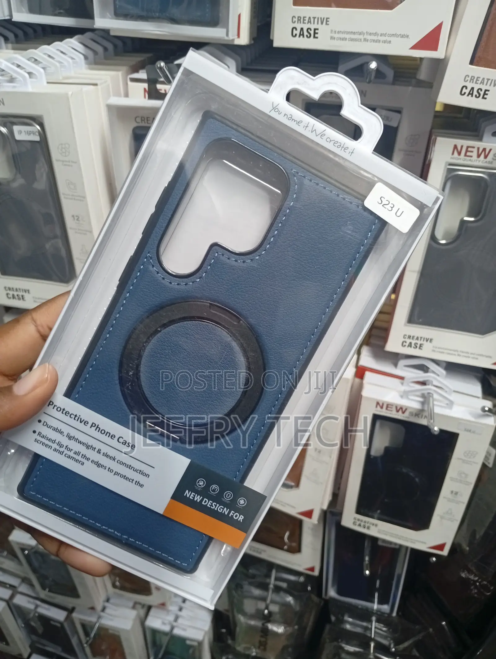 Blue Faux-Leather MagSafe Ring Case for the Samsung Galaxy S23 Ultra