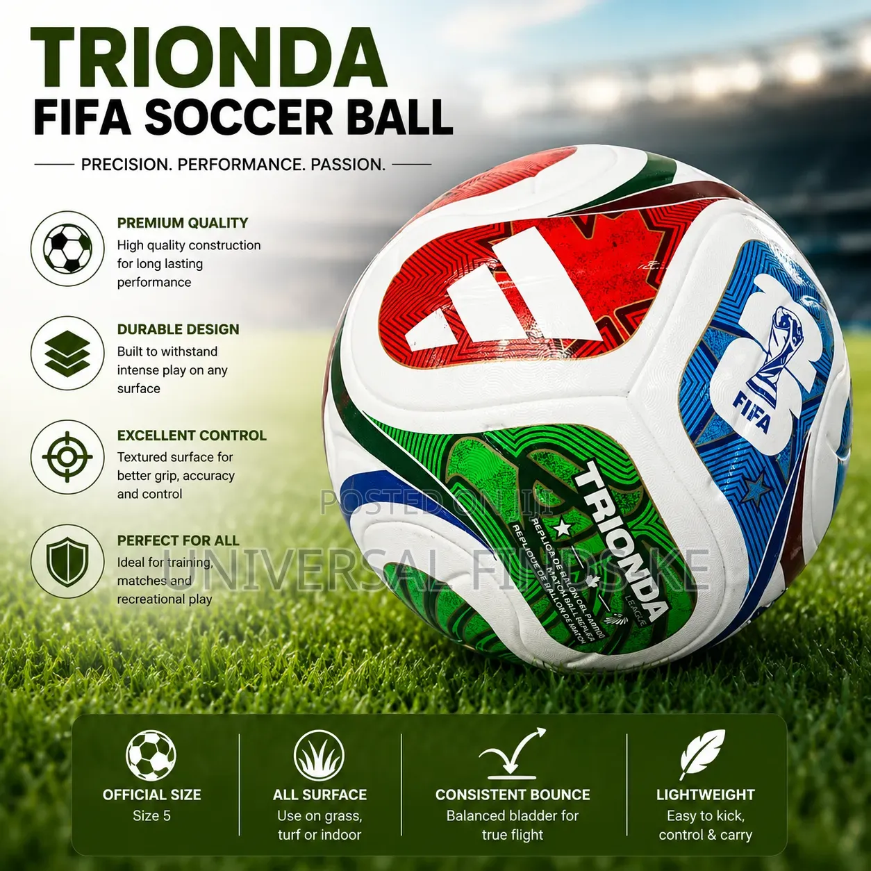 Trionda Soccer Ball Size 5 – FIFA Football Training Match Ball