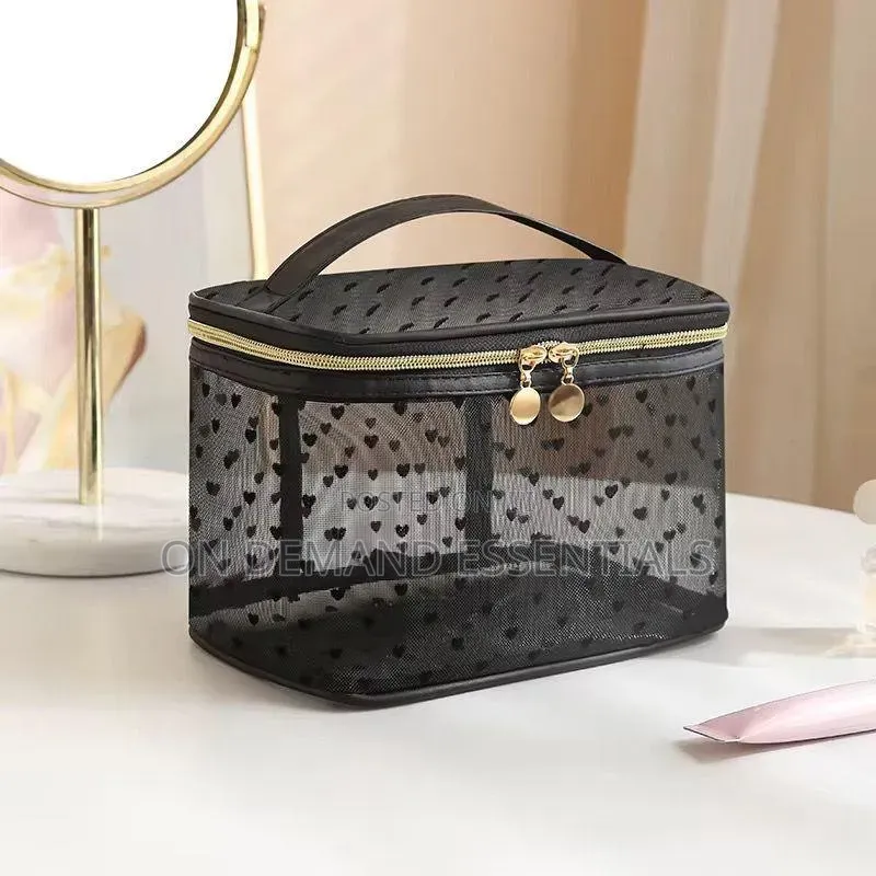 Breathable Cosmetics Organizer Bag Color- Black, Off- White