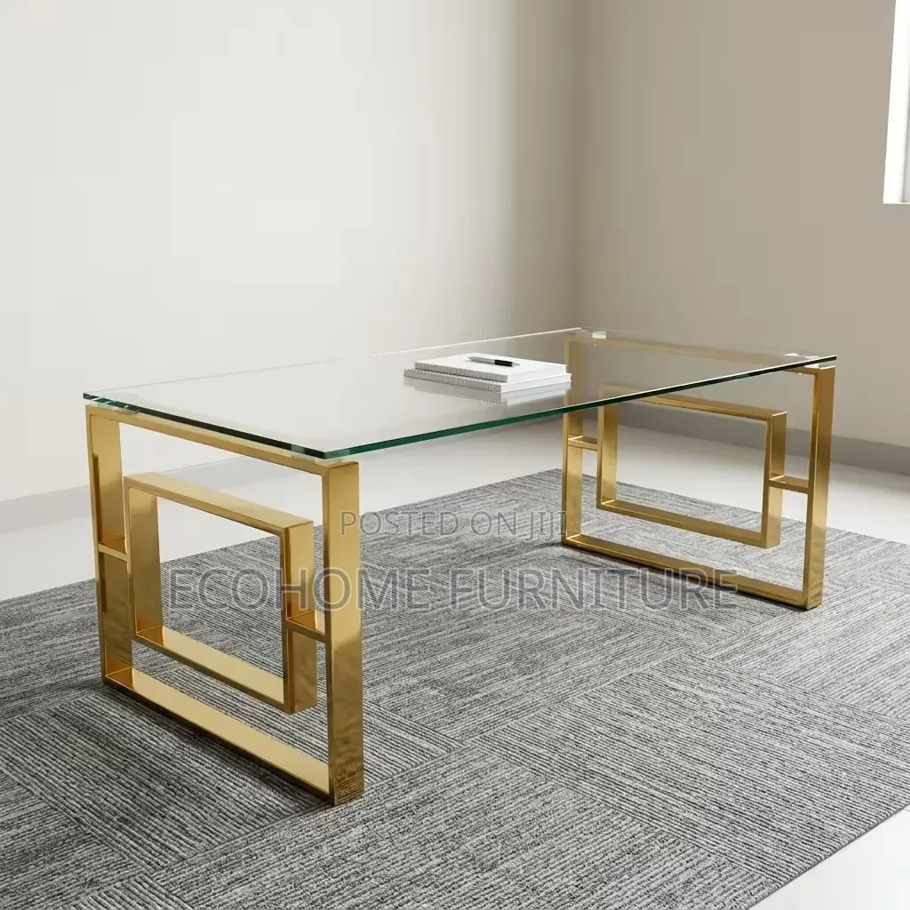 Coffee Table Glass Top Gold Metal Frame Modern Design