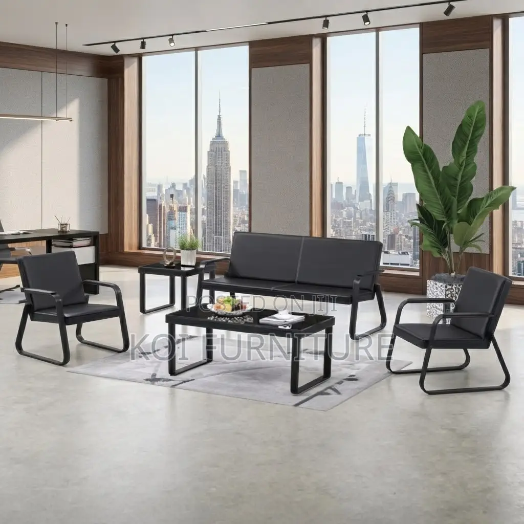 Office Sofa; Five Seaters Black Leather Reception Sofa Set