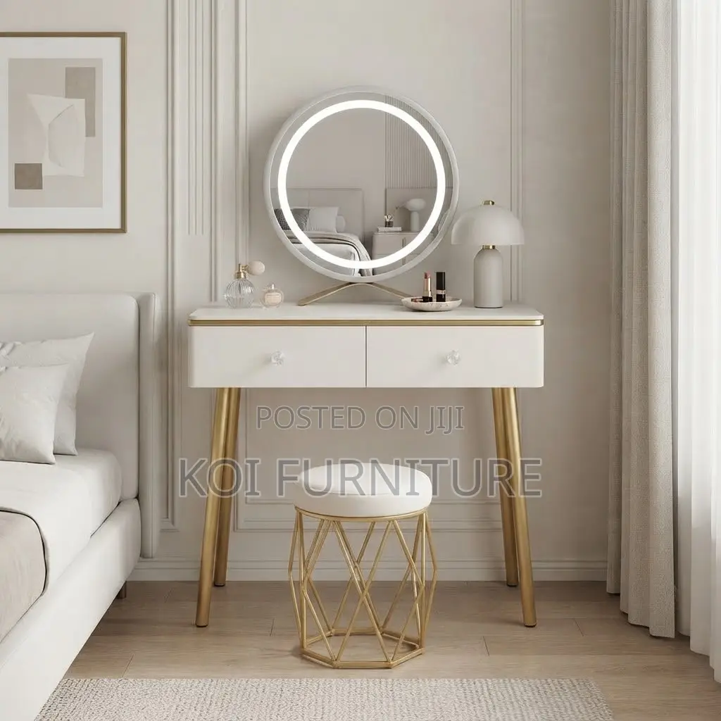 Dresers; Golden White Class Dressing Room Vanity Set