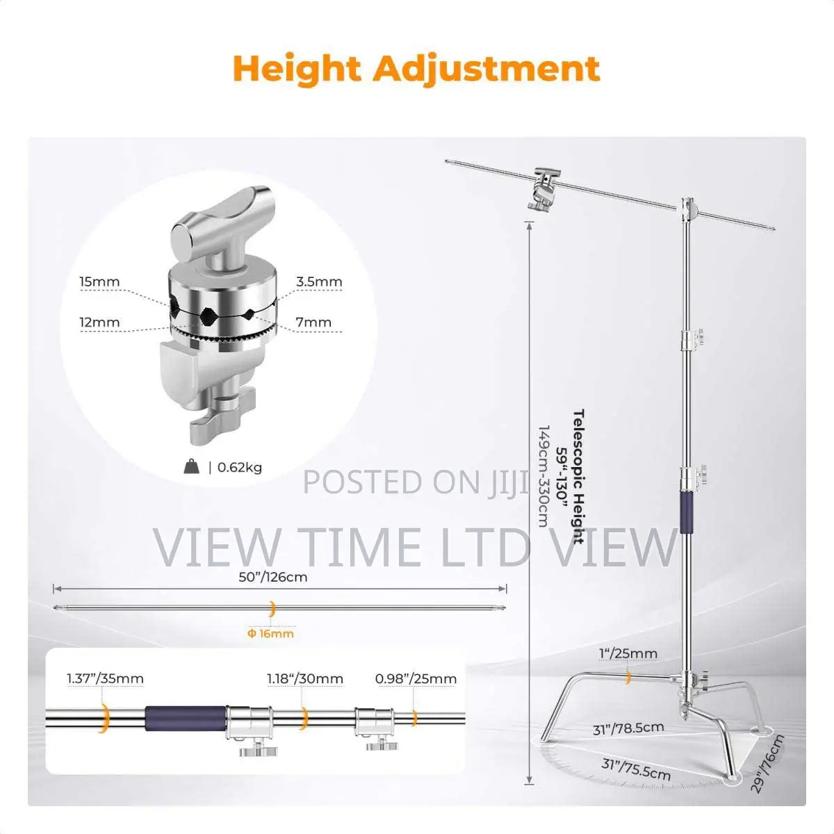 K F Concept 3.3m Heavy Duty Stainless Steel C Stand With Boom Arm