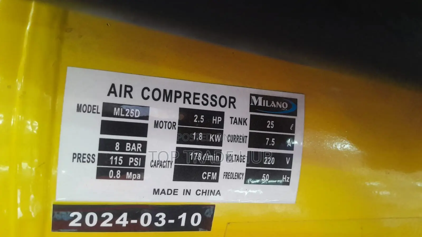 Milano Italia 25L Electric Air Compressor 2.5HP Motor 178l/Min