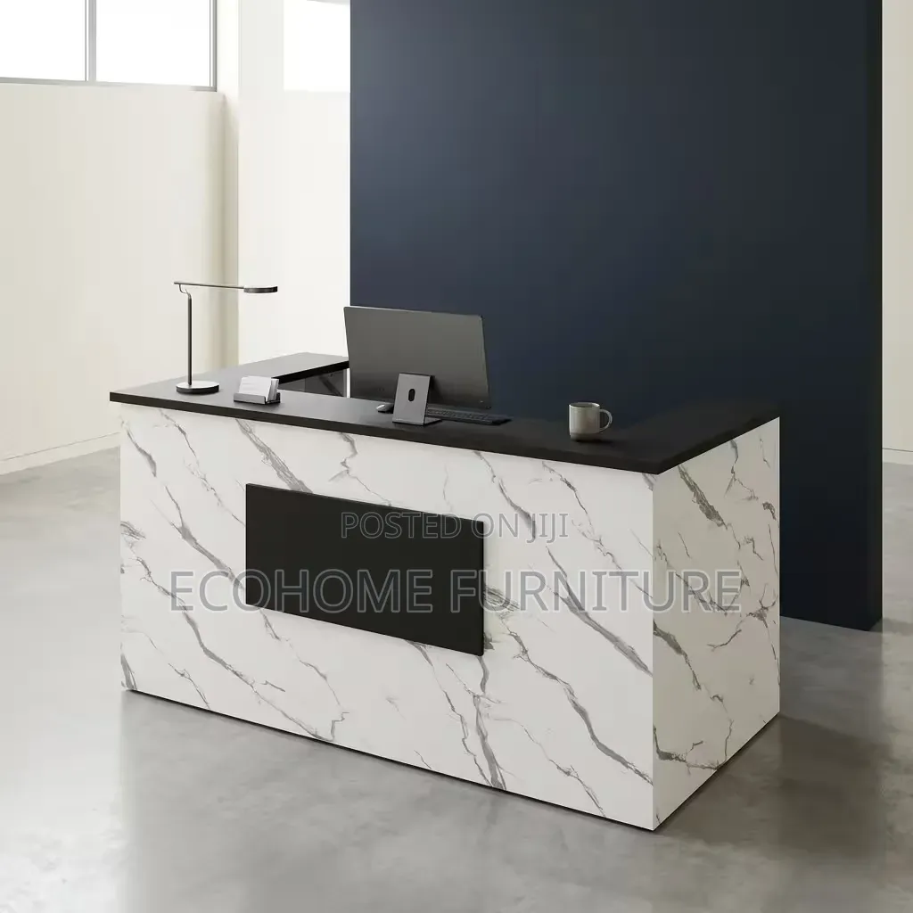 Reception Desk Modern Marble Finish With Black Top