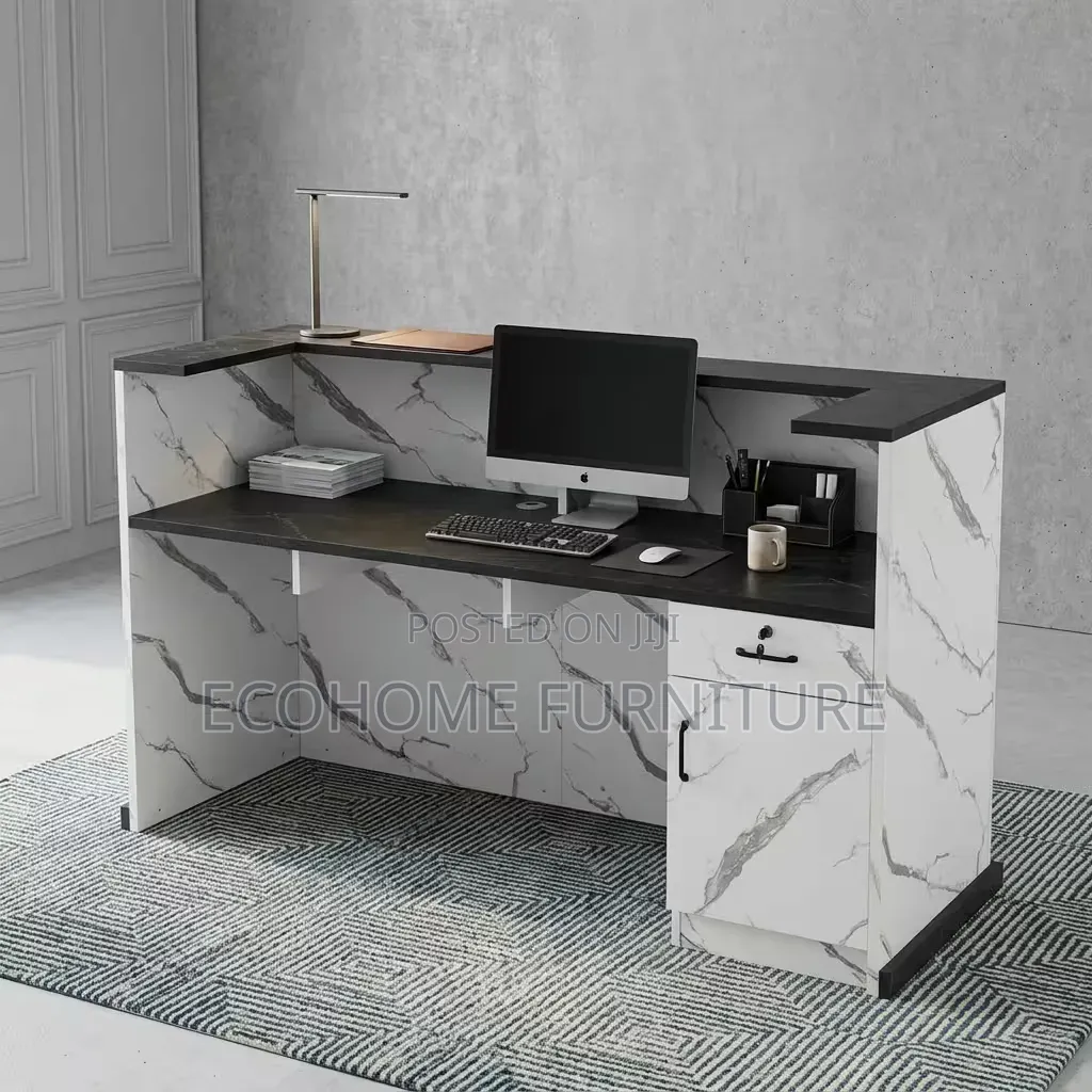 Reception Desk Modern Marble Finish With Black Top