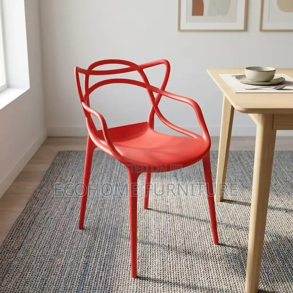 Dining Chair Modern Red Plastic With Armrests