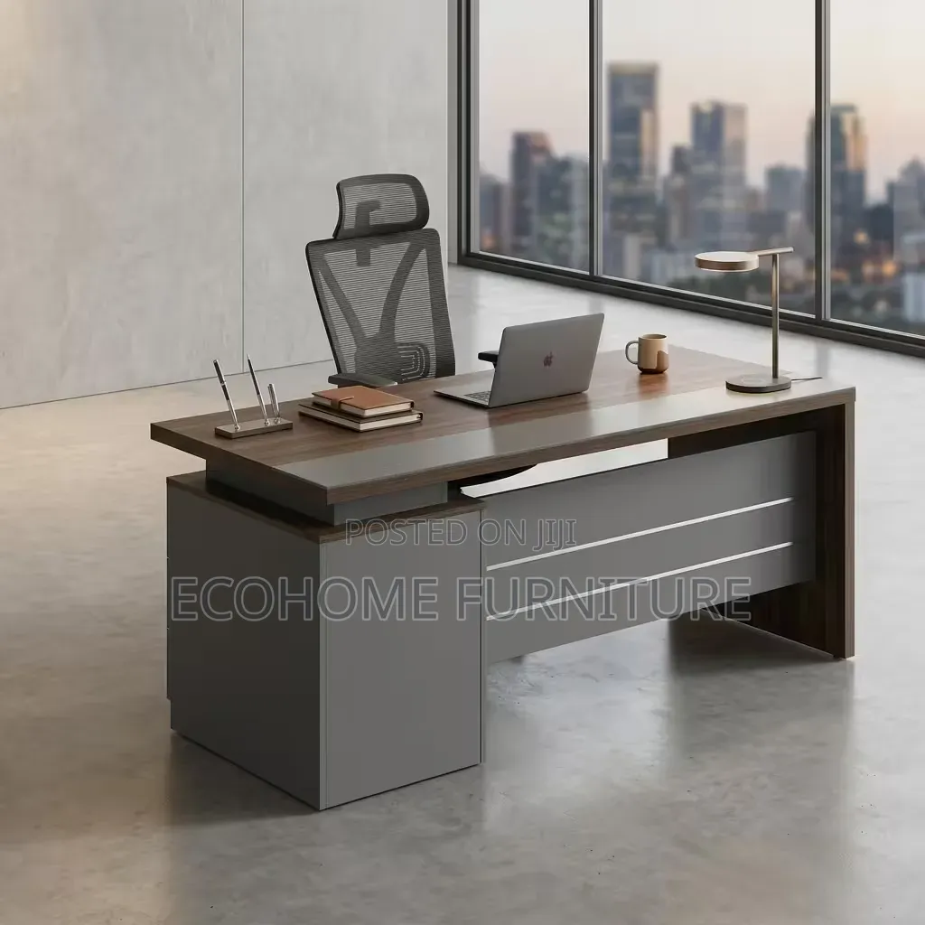 1.4m Office Desk Executive Modern Brown Grey With Storage